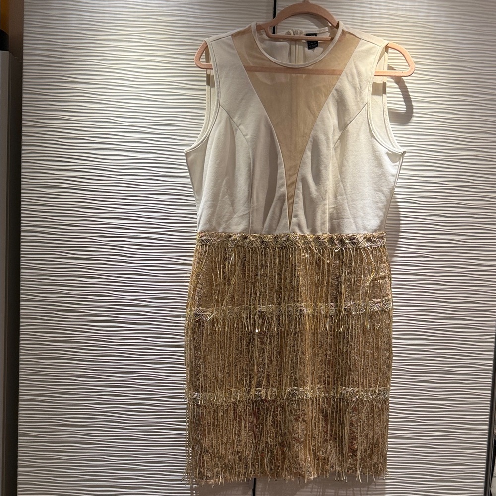 SHEIN Gold and Cream Fringe Mini Dress